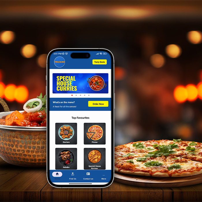 Irvine Volcano Takeaway app mockup